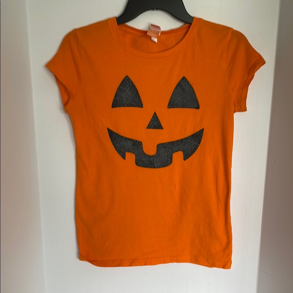 Target Orange Halloween Pumpkin Face T-Shirt girls size 14/16